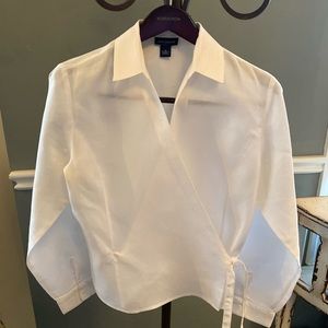 Ann Taylor White Cotton Wrap Blouse Size 12